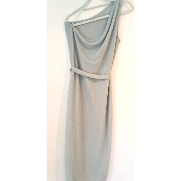 Sugar Lips One Shoulder MIdi Dress Large Light Sage NWT 30% Cotton. Minimalist.. - Picture 3 of 10